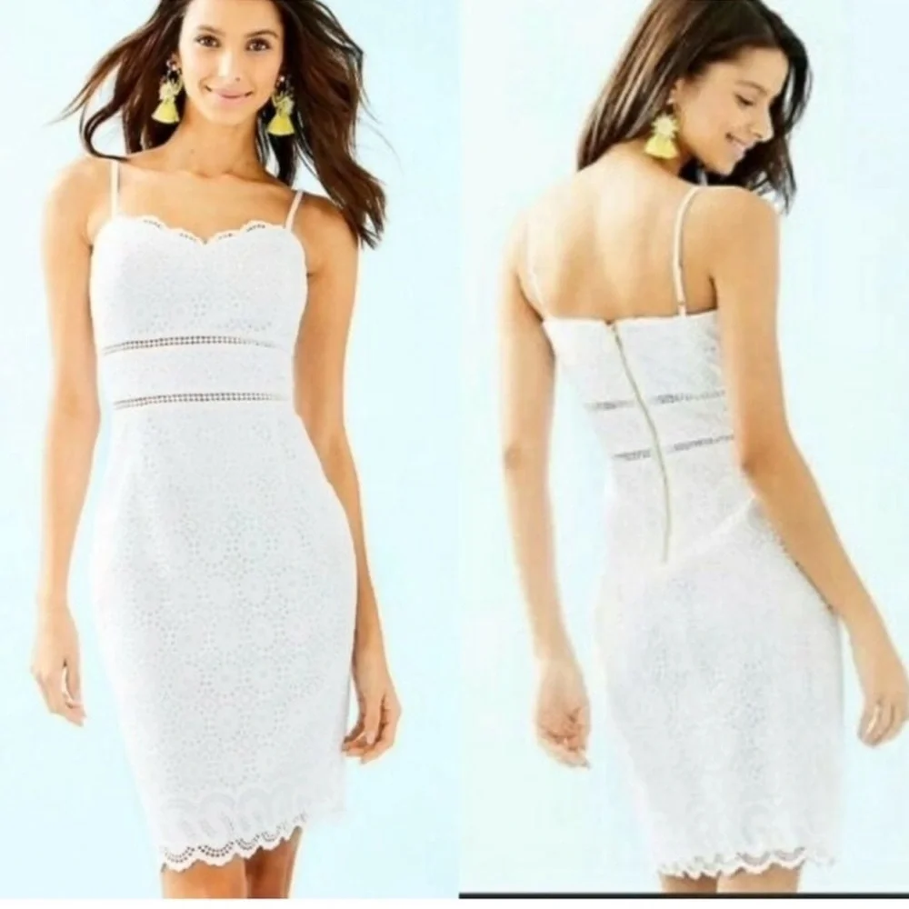 Lilly Pulitzer Jaida White Eyelet 100% Cotton Mini Dress Size 4 - Picture 2 of 13
